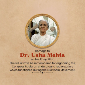 Dr. Usha Mehta Ji Punyatithi